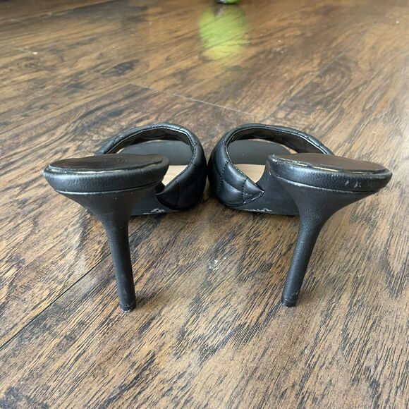 Women’s Square Toe Quilted Heel Mule Black Faux Leather Sz 8 - Picture 4 of 4